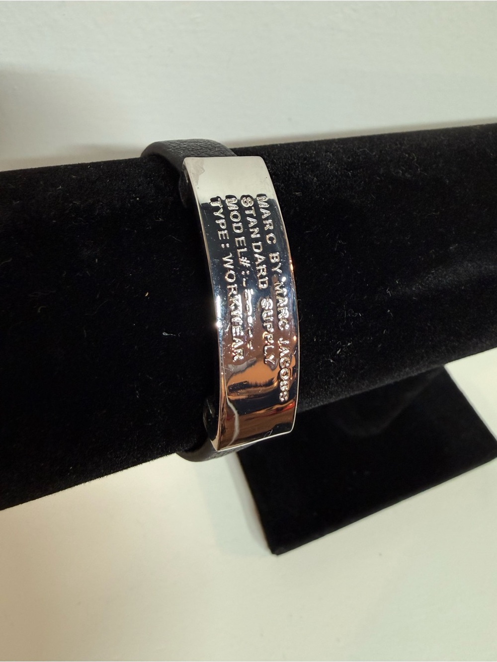 Marc by Marc Jacobs Black Leather Bracelet with Silver Plate